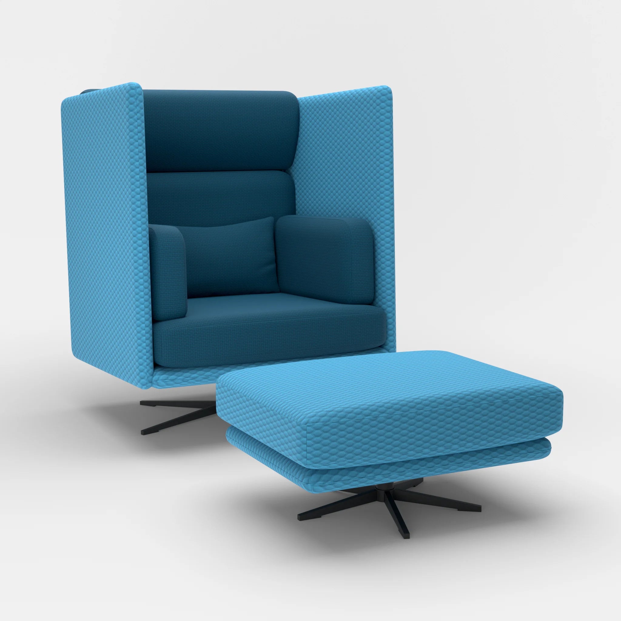 Loungesessel Egon Hohe Version mit Pouf spazio6091-nabucco6075 in Türkis und Blau von der Seite