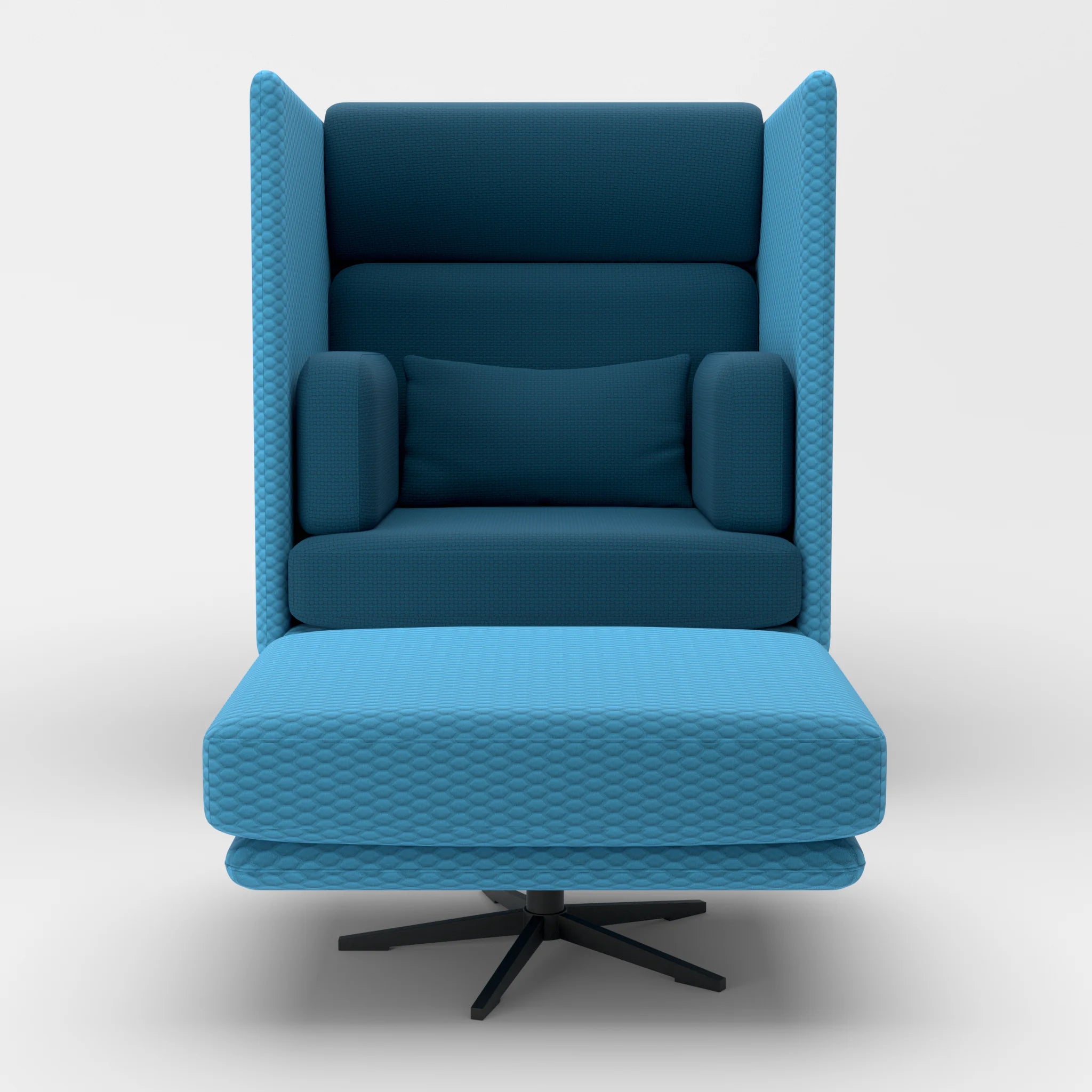 Loungesessel Egon Hohe Version mit Pouf spazio6091-nabucco6075 in Türkis und Blau von vorne