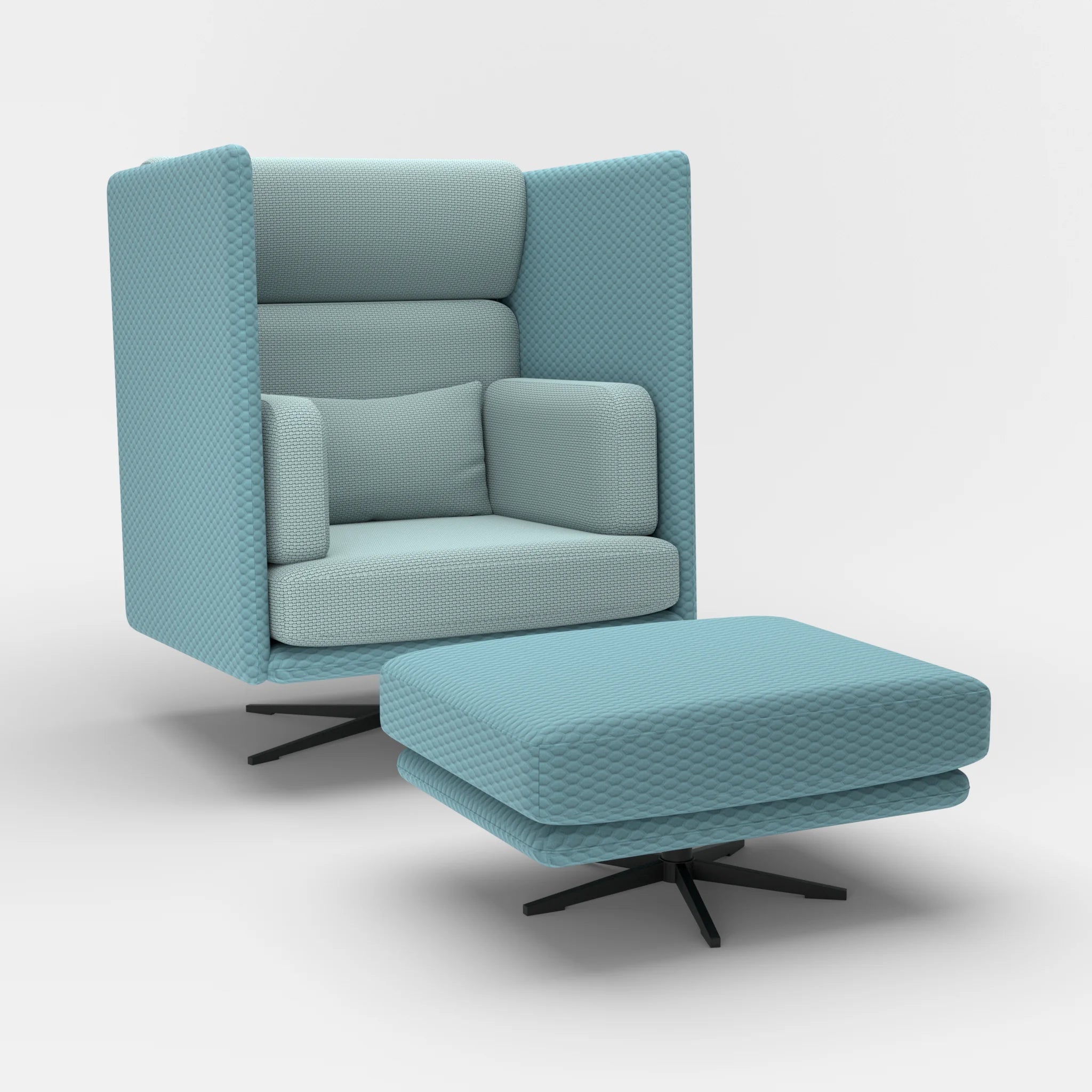 Loungesessel Egon Hohe Version mit Pouf spazio7004-nabucco6030 in Graublau und Hellblau von der Seite
