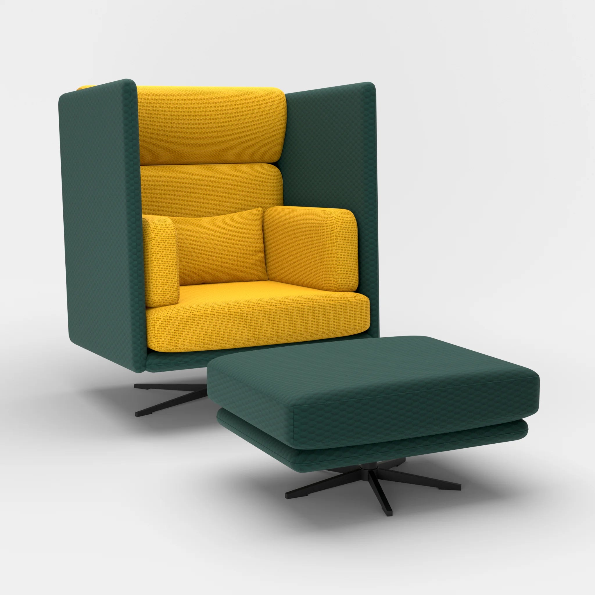 Loungesessel Egon Hohe Version mit Pouf spazio7033-nabucco3019 in Petrol und Curry von der Seite