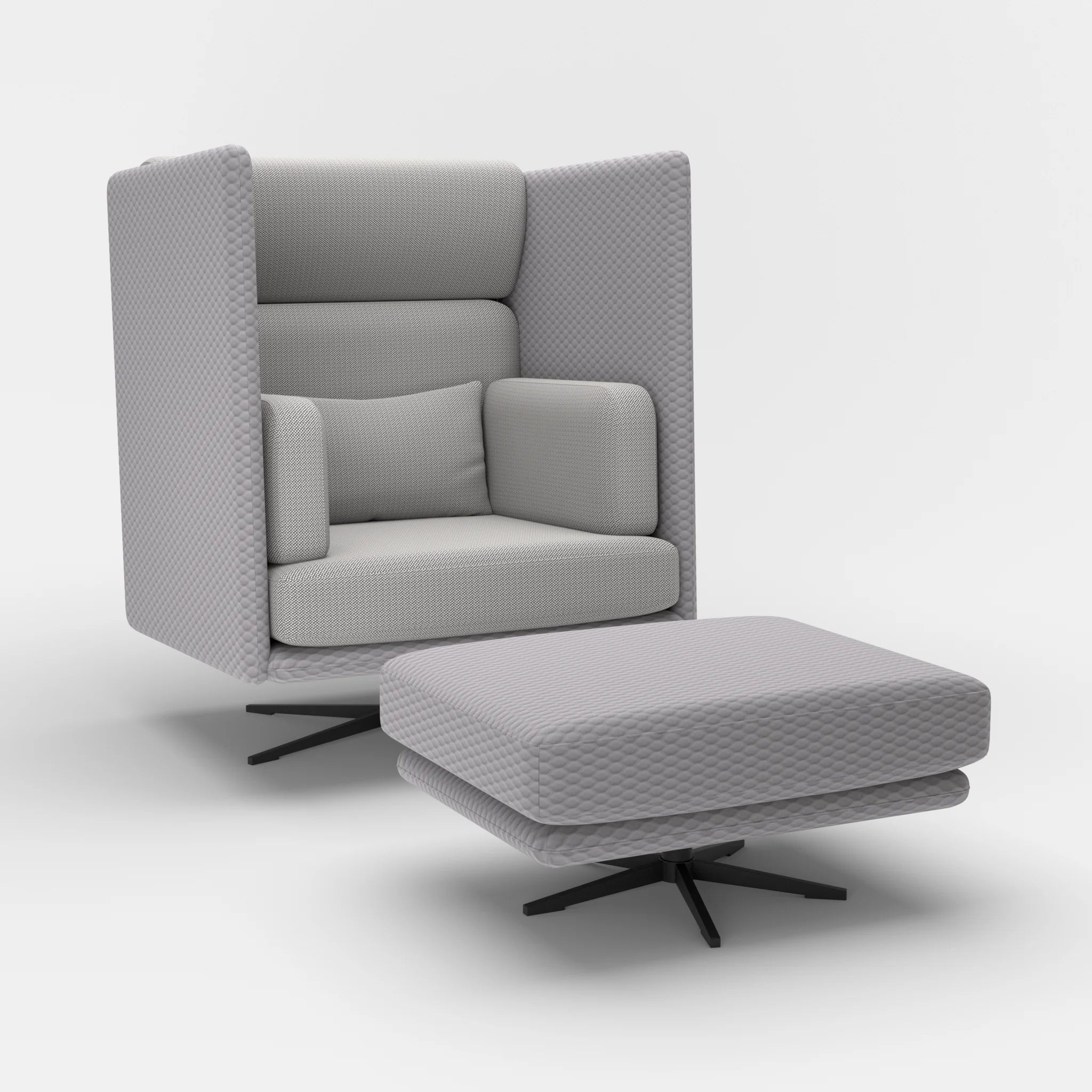 Loungesessel Egon Hohe Version mit Pouf spazio8032-credozinn in Hellgrau und Mittelgrau von der Seite