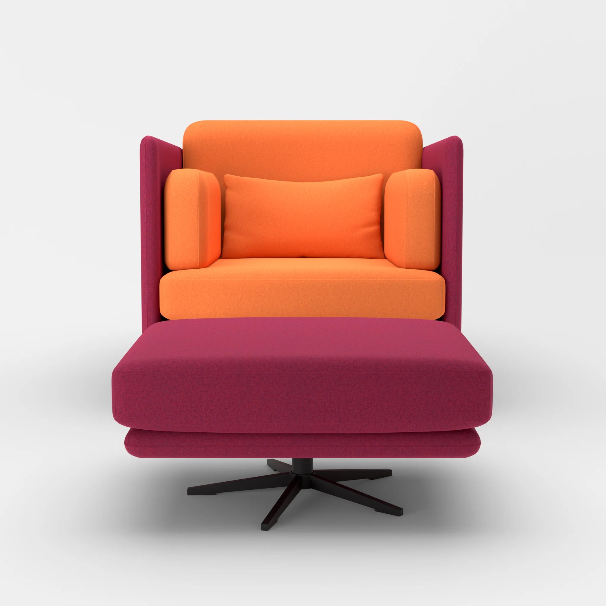 Loungesessel Egon mit Pouf dama0050-dama0070 in Fuchsia und Orange von vorne