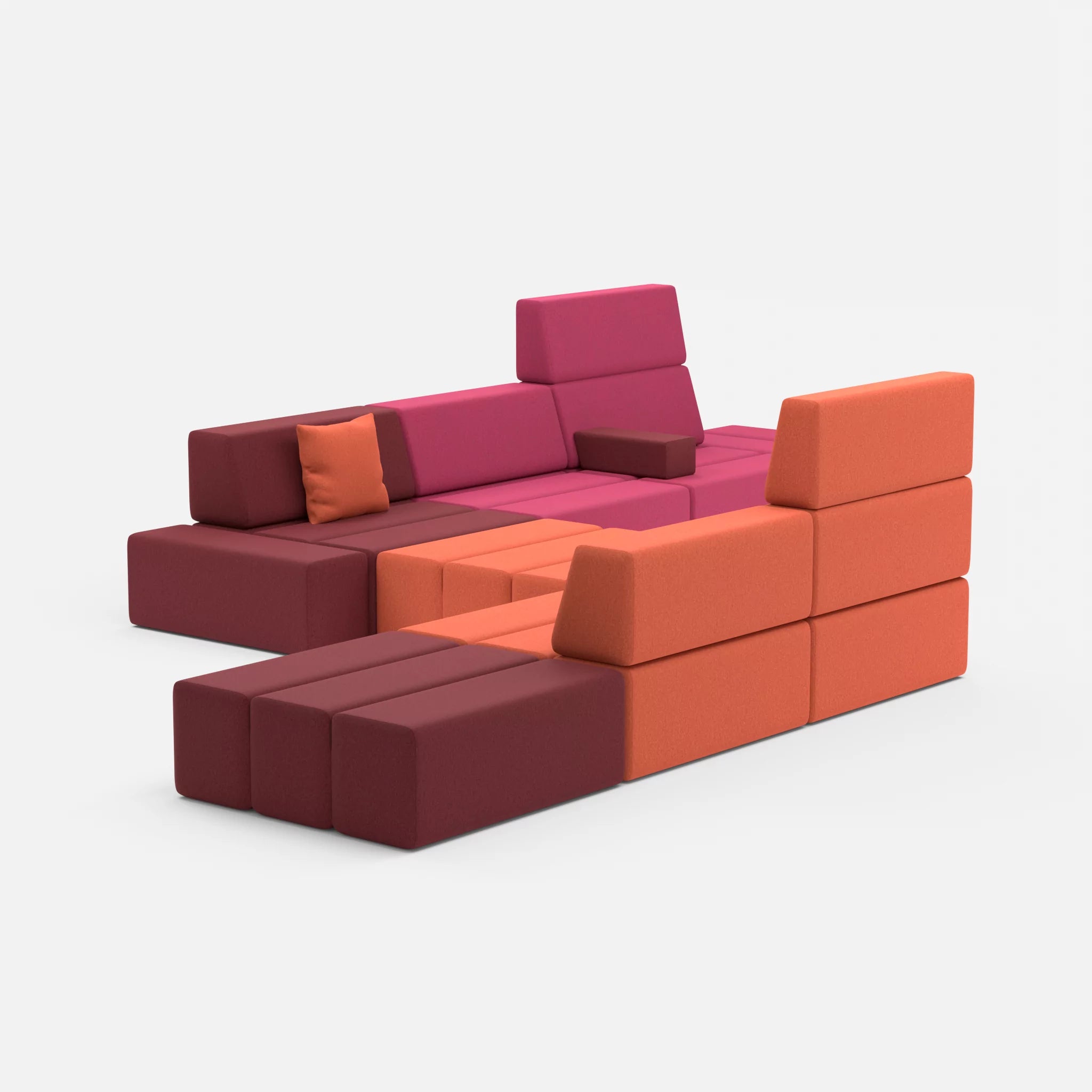 Sofalandschaft Bricks 1 dama0050-dama0062 in Fuchsia und Orange von hinten